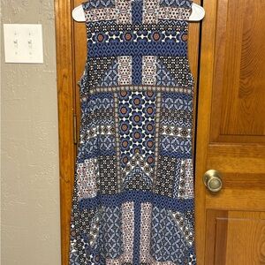 J Jill Bohemian Blue and Black Patterned Sleeveless Dress